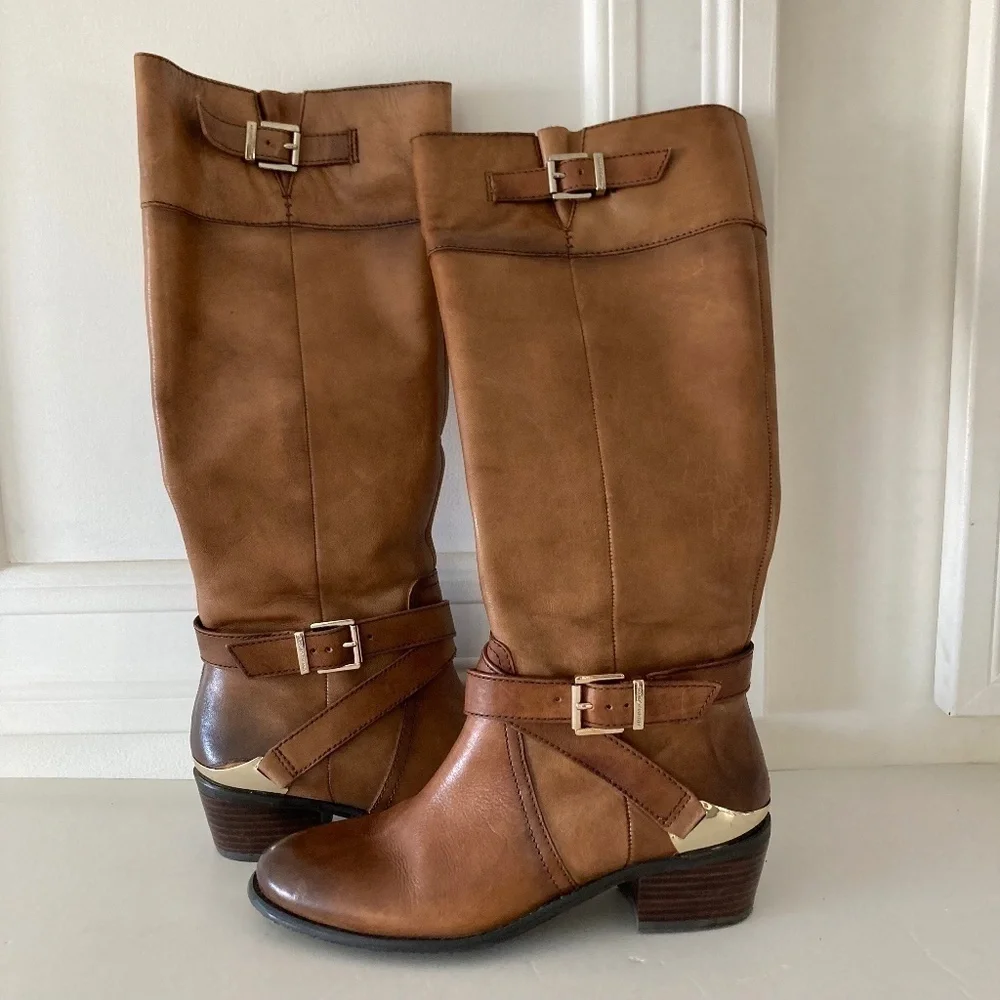 Arturo Chiang Brown Buckled Riding Boots Sz 6